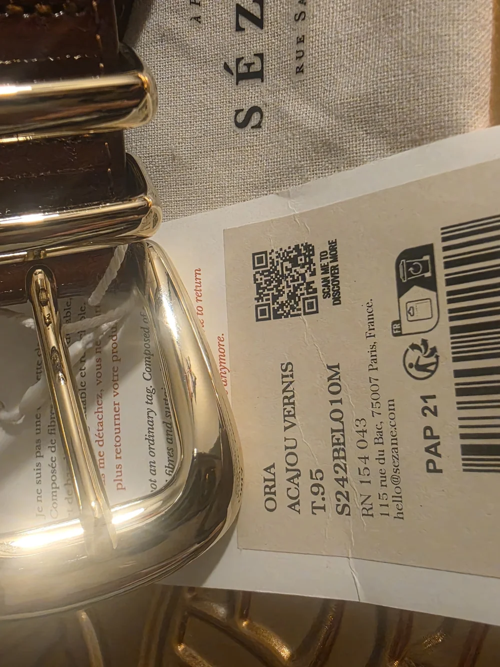 Sezane Brown Gloss Leather Belt with Gold Buckle - Picture 4 of 7